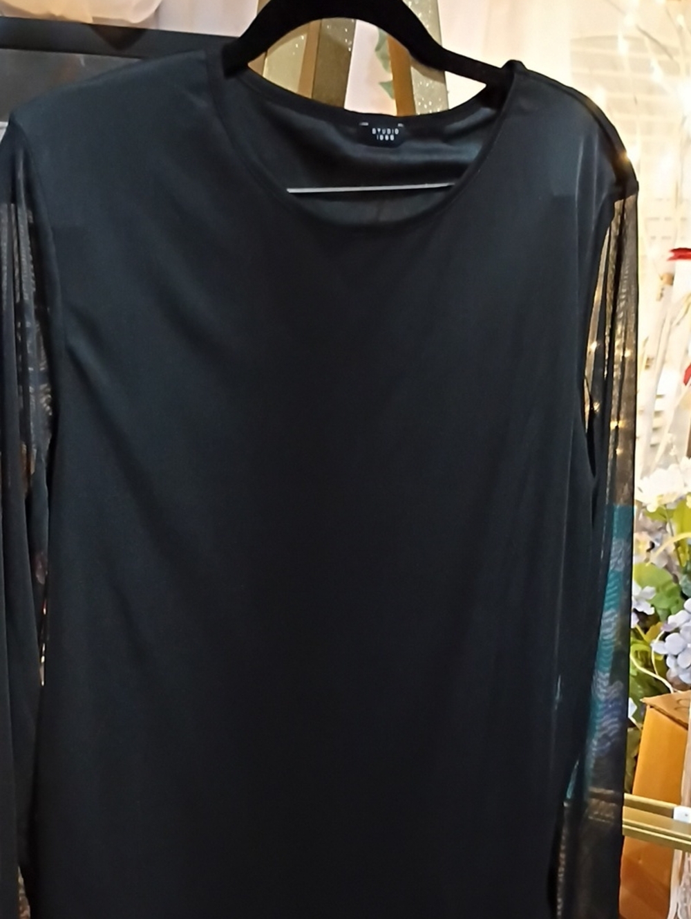Studio 1886 Black Long-Sleeve Sheer Sleeve Women's Top